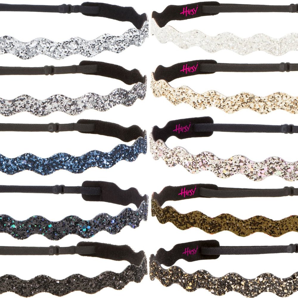 Hipsy Gift 10-pack Bling Glitter Adjustable No Slip Neutral Wave Headbands